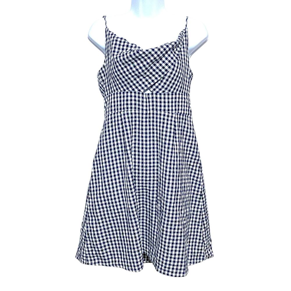Loft Gingham Twist Front Cutout Mini Dress 10 Cowl Neck Cottage Nautical Coastal